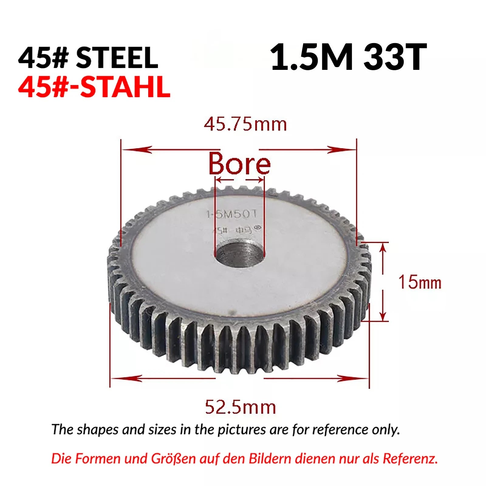1/1.5/2 Mod 12T-150T Spur Gear 45# Steel Pinion Gear Thickn10-20mm Transmission