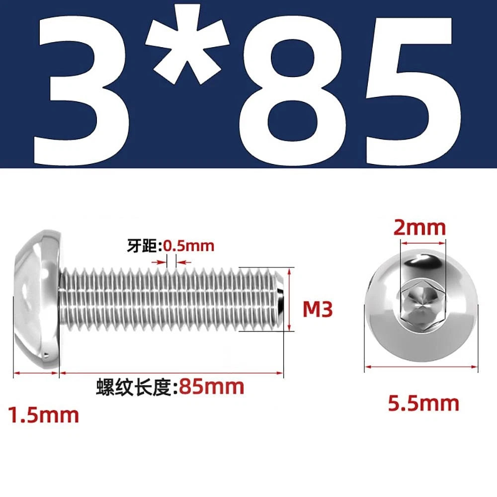 M1.6–M5 A2 Stainless Steel Button Head Socket Cap Screws – Round Pan Head, Hex Drive, Fully Threaded