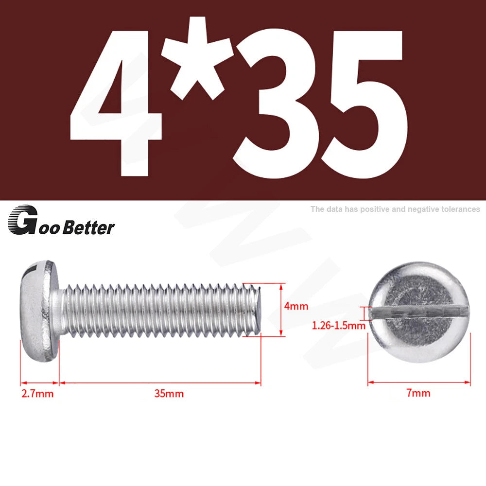 Slotted Pan Head Machine Screws – M1.6 to M4, A2 Stainless Steel, Fully Threaded, Lengths 3mm–60mm
