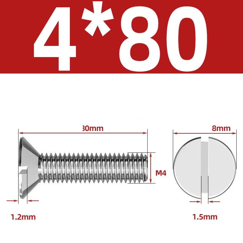 A2 Stainless Steel Slotted Countersunk Machine Screws — M1.6 to M10, Flat Head CSK Bolts - HomeDIYer