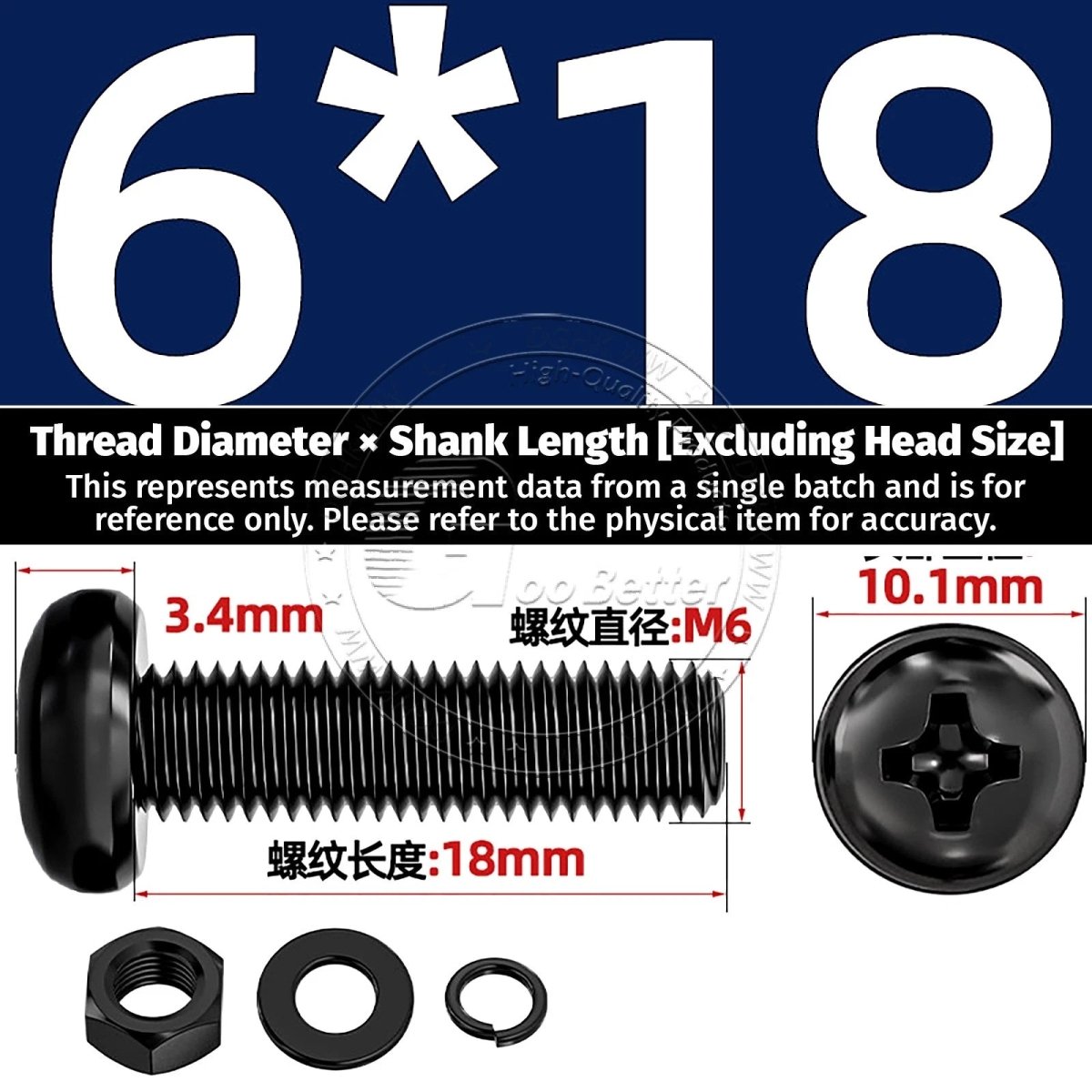 Black Phillips Pan Head Machine Screws with Washers — Metric M2 to M6 - HomeDIYer