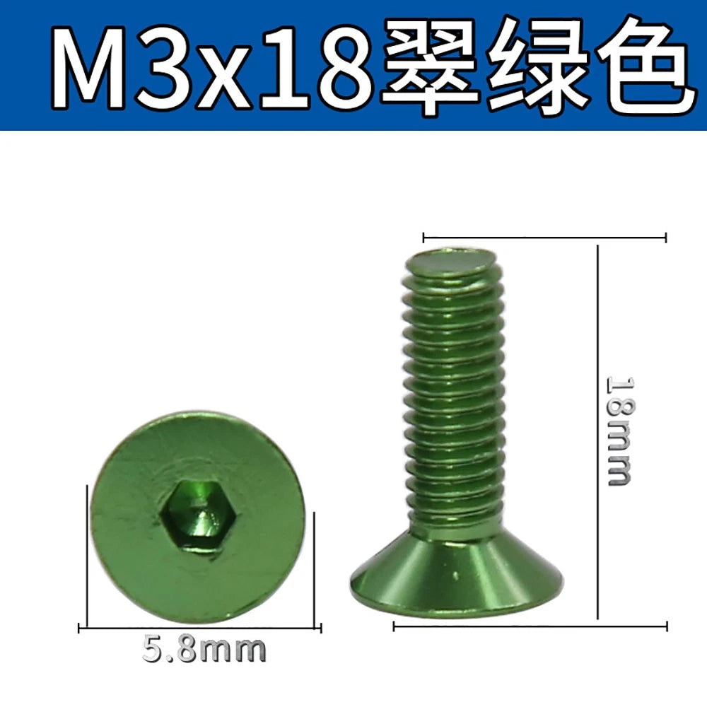 M3 Countersunk Hex Socket Aluminum Anodized Machine Screws — 10 Colors, 5–50 Pcs