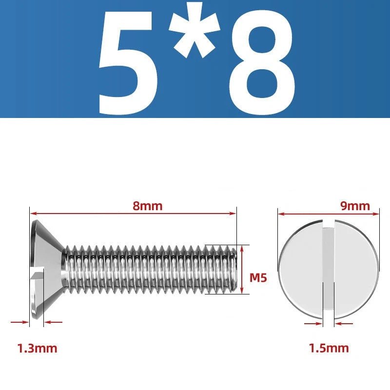 A2 Stainless Steel Slotted Countersunk Machine Screws — M1.6 to M10, Flat Head CSK Bolts - HomeDIYer