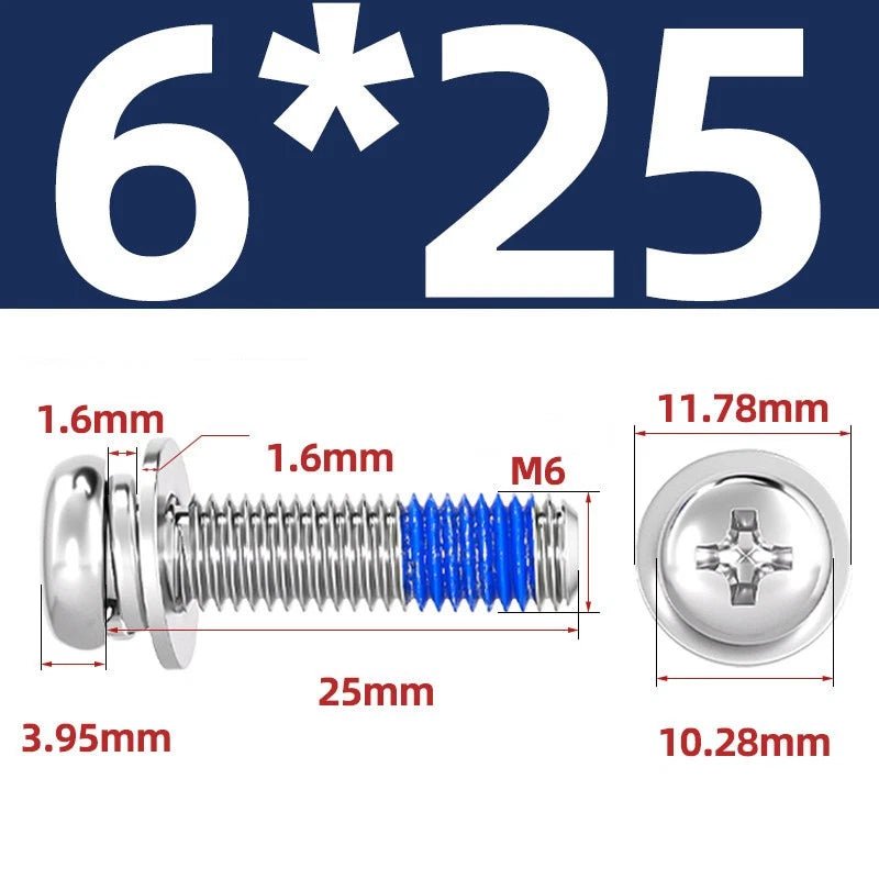 A2 Stainless Steel Phillips Pan Head Machine Screws with Flat & Spring Washers — M2 to M10 - HomeDIYer