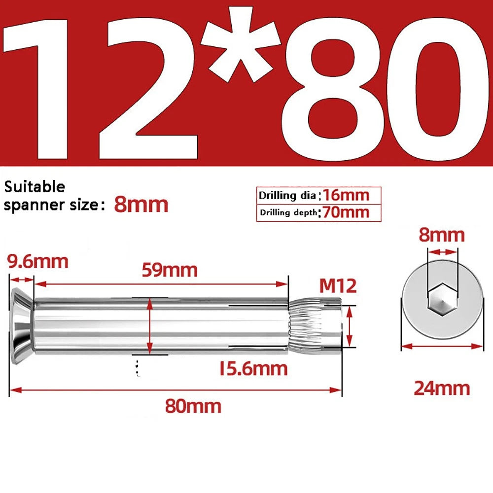 M6–M12 Countersunk Hex Socket Expansion Bolts — 304 & 201 Stainless Steel, A-Type & B-Type