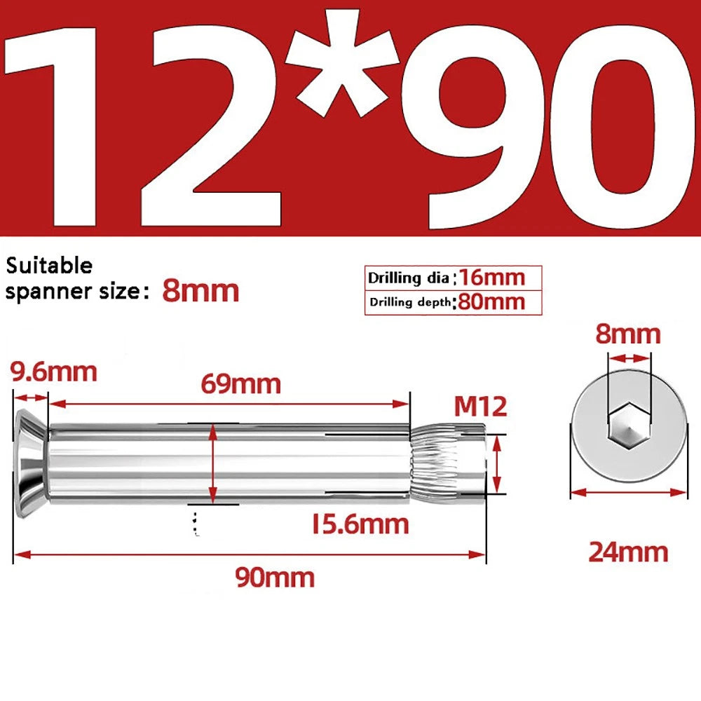 M6–M12 Countersunk Hex Socket Expansion Bolts — 304 & 201 Stainless Steel, A-Type & B-Type