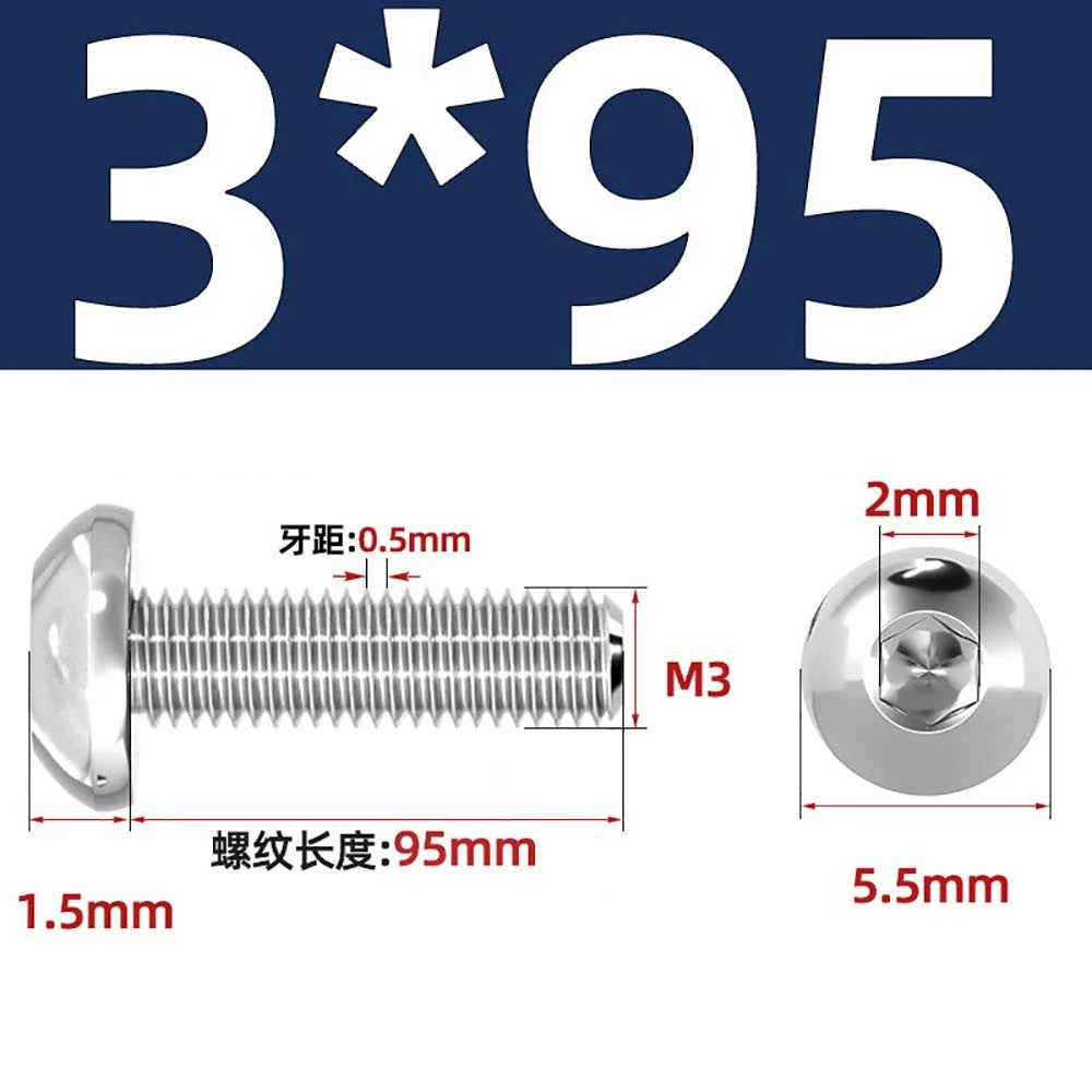 M1.6–M5 A2 Stainless Steel Button Head Socket Cap Screws – Round Pan Head, Hex Drive, Fully Threaded