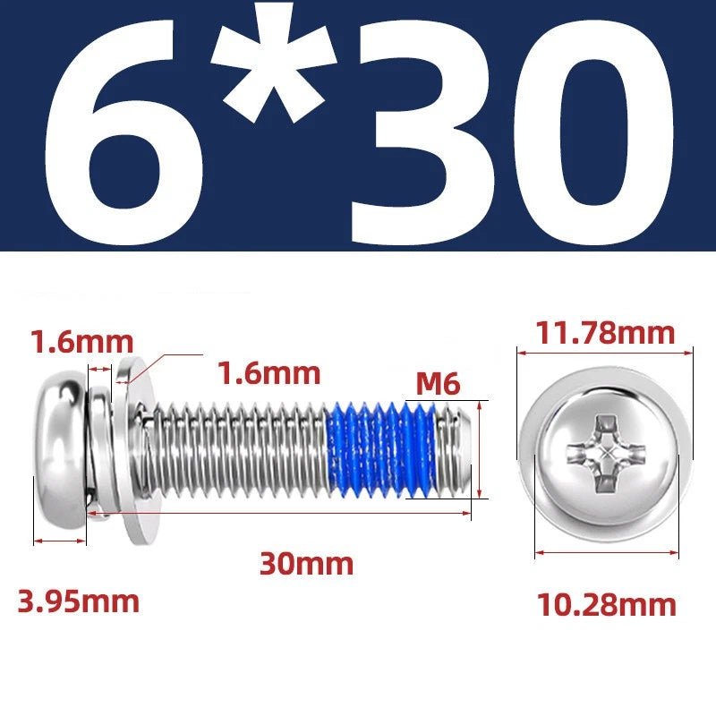 A2 Stainless Steel Phillips Pan Head Machine Screws with Flat & Spring Washers — M2 to M10 - HomeDIYer
