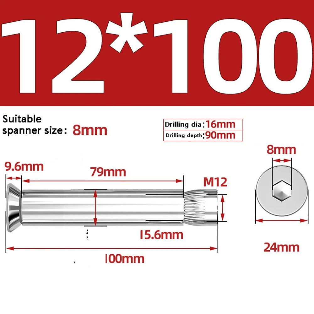 M6–M12 Countersunk Hex Socket Expansion Bolts — 304 & 201 Stainless Steel, A-Type & B-Type