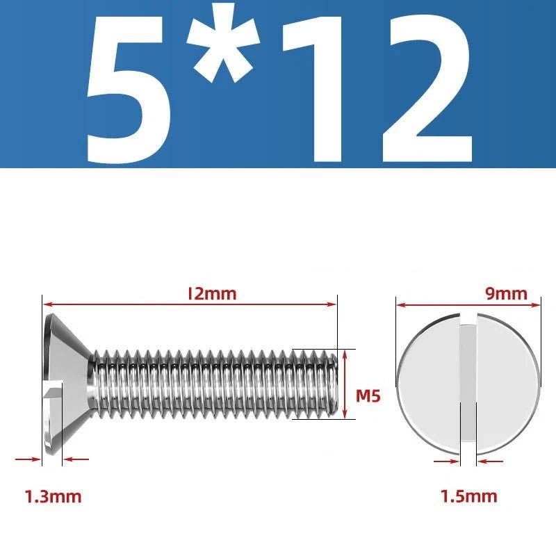A2 Stainless Steel Slotted Countersunk Machine Screws — M1.6 to M10, Flat Head CSK Bolts - HomeDIYer