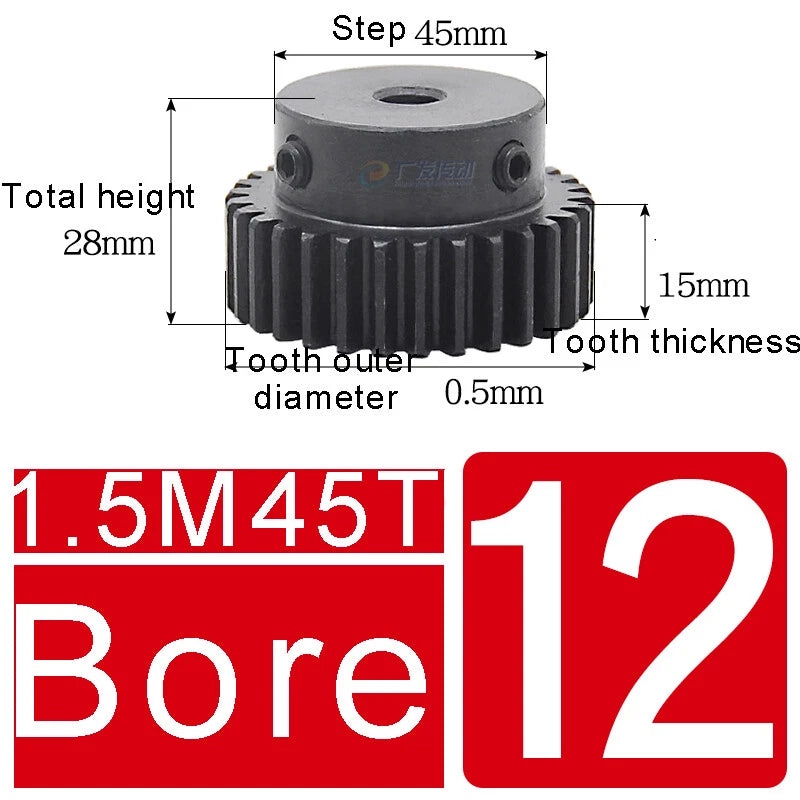 1.5Mod 45# Steel Spur Gears 10-150T Pinion Gear With Step Motor Gear Bore 5-25mm