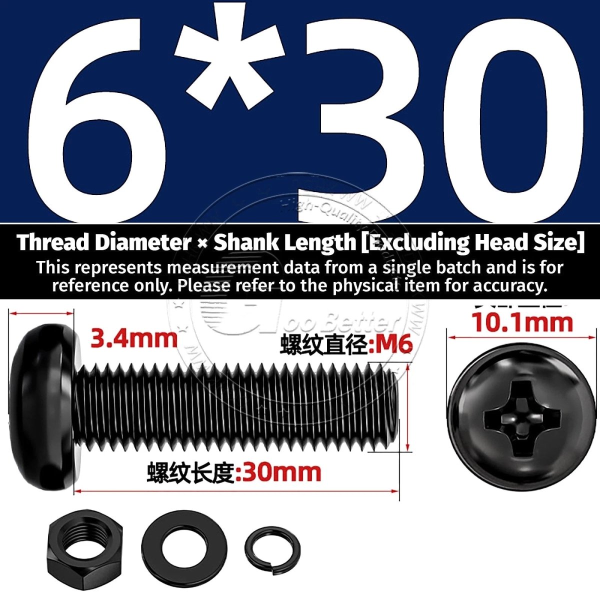 Black Phillips Pan Head Machine Screws with Washers — Metric M2 to M6 - HomeDIYer