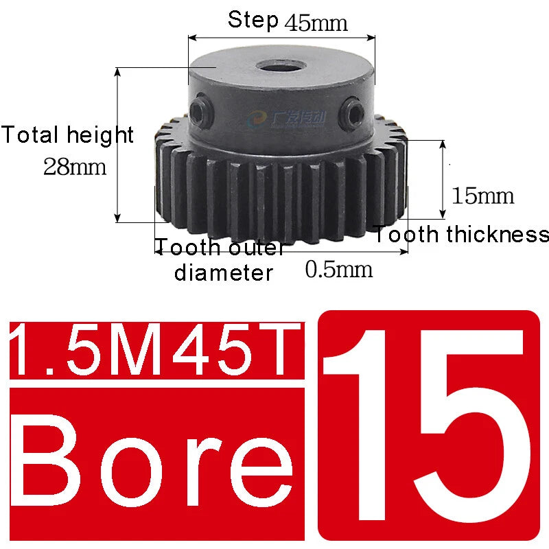 1.5Mod 45# Steel Spur Gears 10-150T Pinion Gear With Step Motor Gear Bore 5-25mm