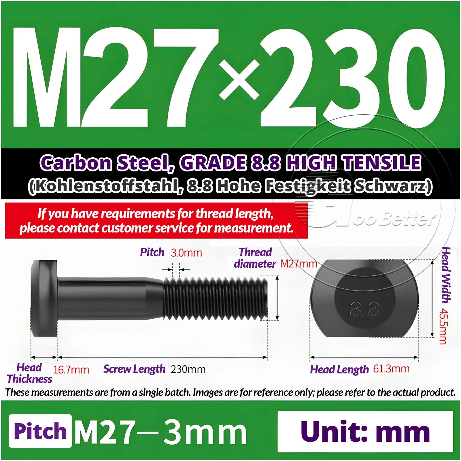 T-Slot Bolts M22 - M42 T Track Bolts 70mm to 500mm Long GRADE 8.8 HIGH TENSILE
