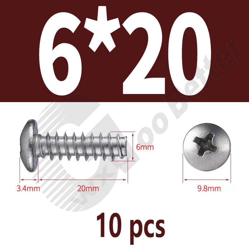Pan Head Sheet Metal Screws Metric M1~M6 A2 Stainless Steel Sheet Metal Screws