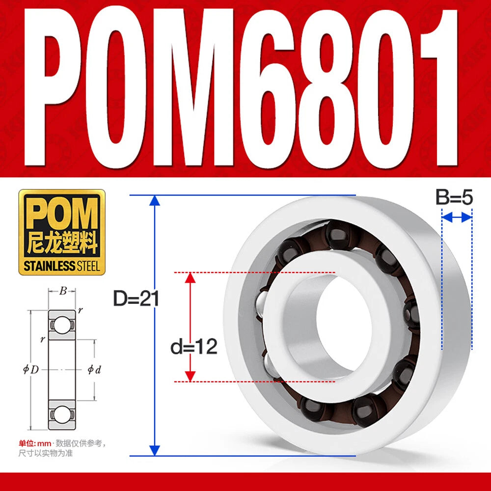 POM Plastic Bearing Glass Ball Miniature Deep Groove Ball Bearings Various Sizes