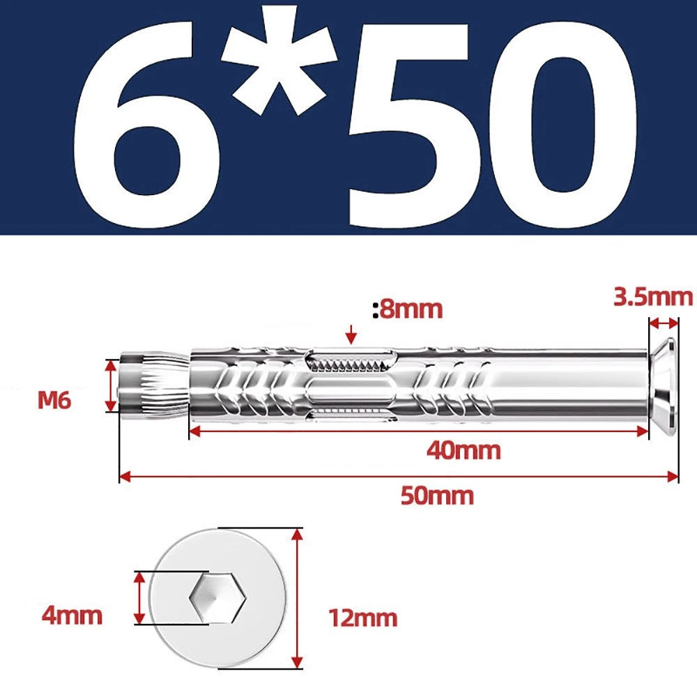 M6–M12 Countersunk Hex Socket Expansion Bolts — 304 & 201 Stainless Steel, A-Type & B-Type