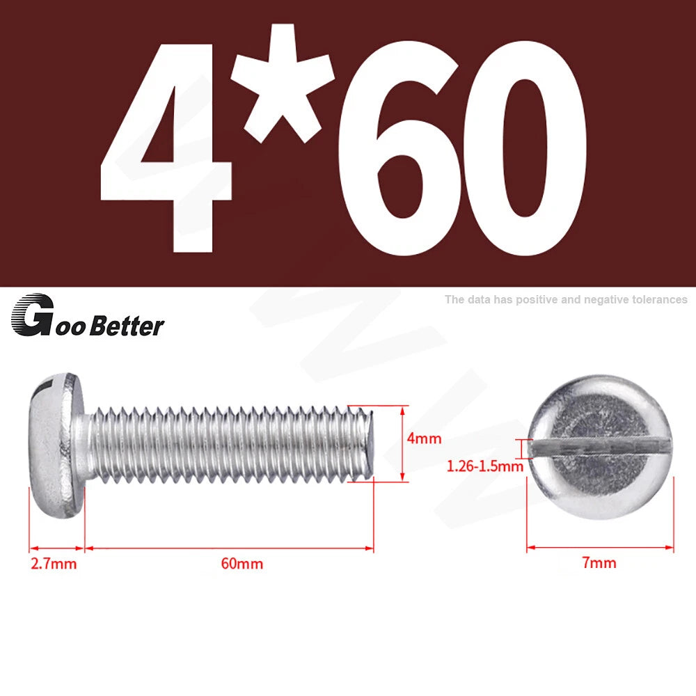 Slotted Pan Head Machine Screws – M1.6 to M4, A2 Stainless Steel, Fully Threaded, Lengths 3mm–60mm