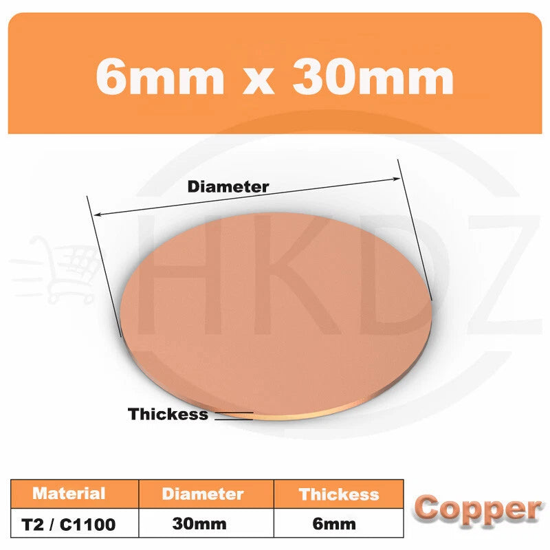 Solid Pure Copper Discs Blanks Round Plate Metal Sheet OD 10-300mm Thick 3.5-6mm