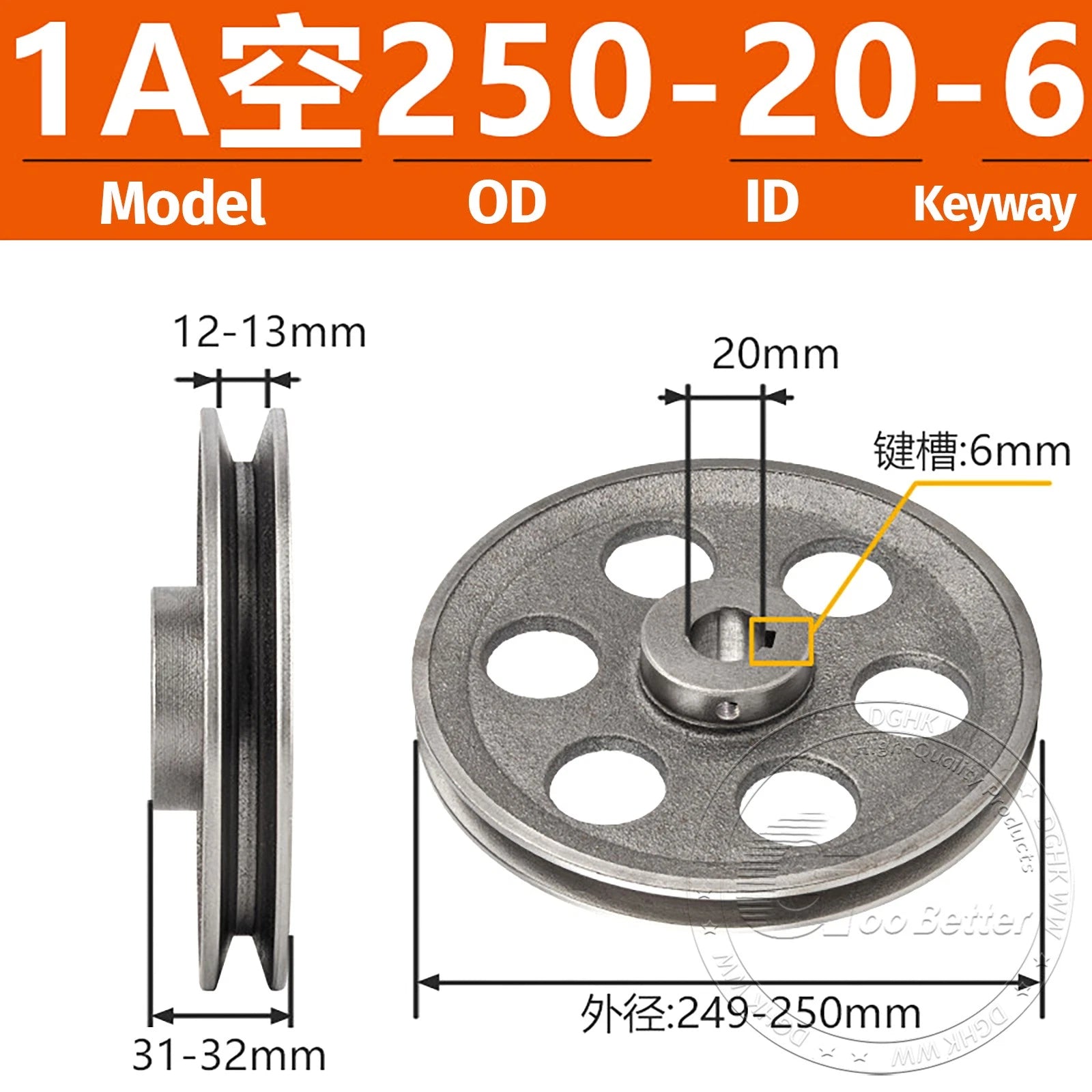 V-Belt Pulley Motor Pulleys Hollow 5-8mm Discs Dia Ø100-300mm For 1A Type Belts