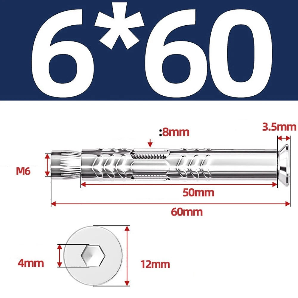 M6–M12 Countersunk Hex Socket Expansion Bolts — 304 & 201 Stainless Steel, A-Type & B-Type