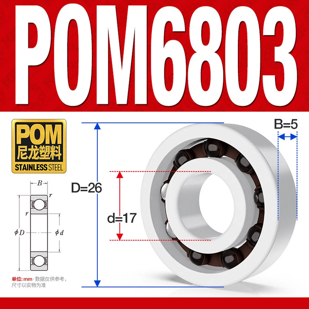 POM Plastic Bearing Glass Ball Miniature Deep Groove Ball Bearings Various Sizes