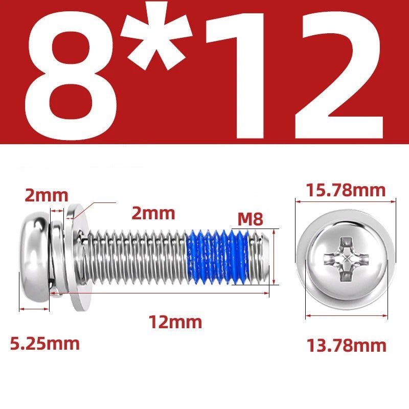 A2 Stainless Steel Phillips Pan Head Machine Screws with Flat & Spring Washers — M2 to M10 - HomeDIYer