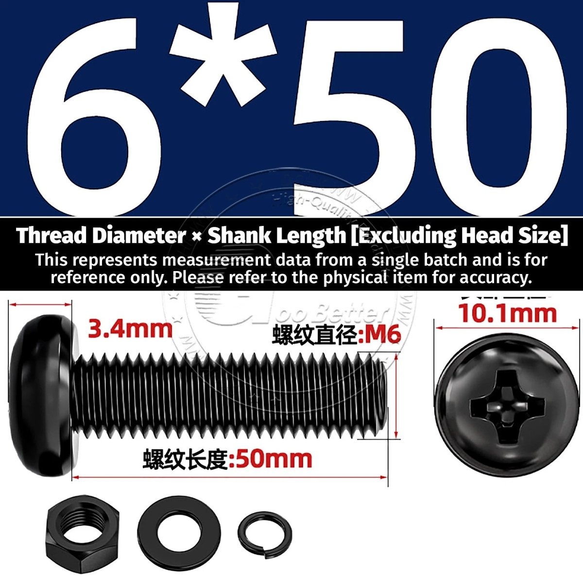 Black Phillips Pan Head Machine Screws with Washers — Metric M2 to M6 - HomeDIYer