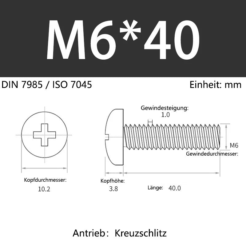 6063 Aluminium Phillips Pan Head Machine Screws DIN 7985 — M1.7 to M6 Metric