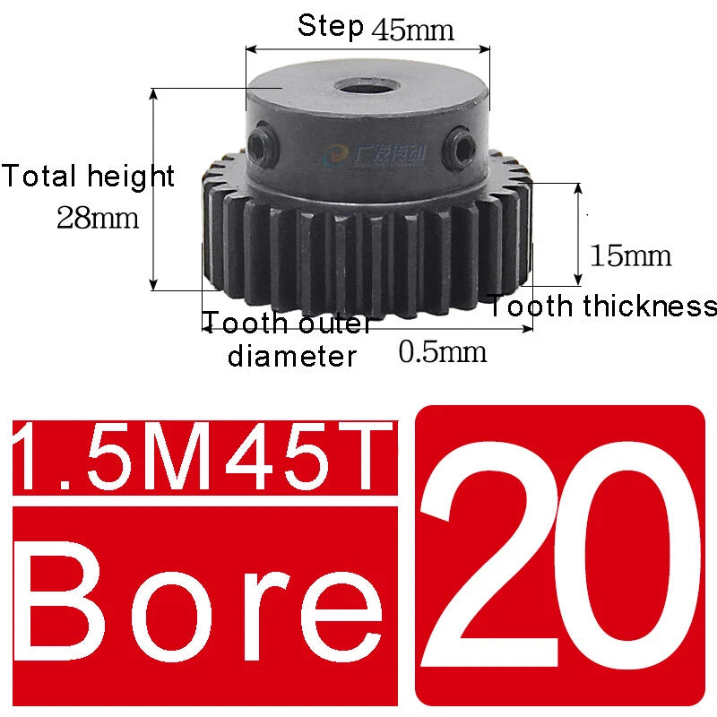 1.5Mod 45# Steel Spur Gears 10-150T Pinion Gear With Step Motor Gear Bore 5-25mm