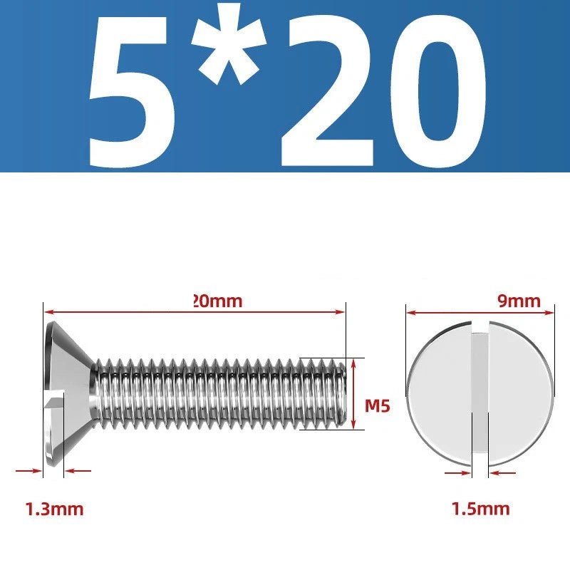 A2 Stainless Steel Slotted Countersunk Machine Screws — M1.6 to M10, Flat Head CSK Bolts - HomeDIYer