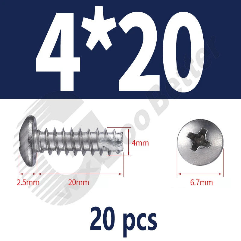 Pan Head Sheet Metal Screws Metric M1~M6 A2 Stainless Steel Sheet Metal Screws