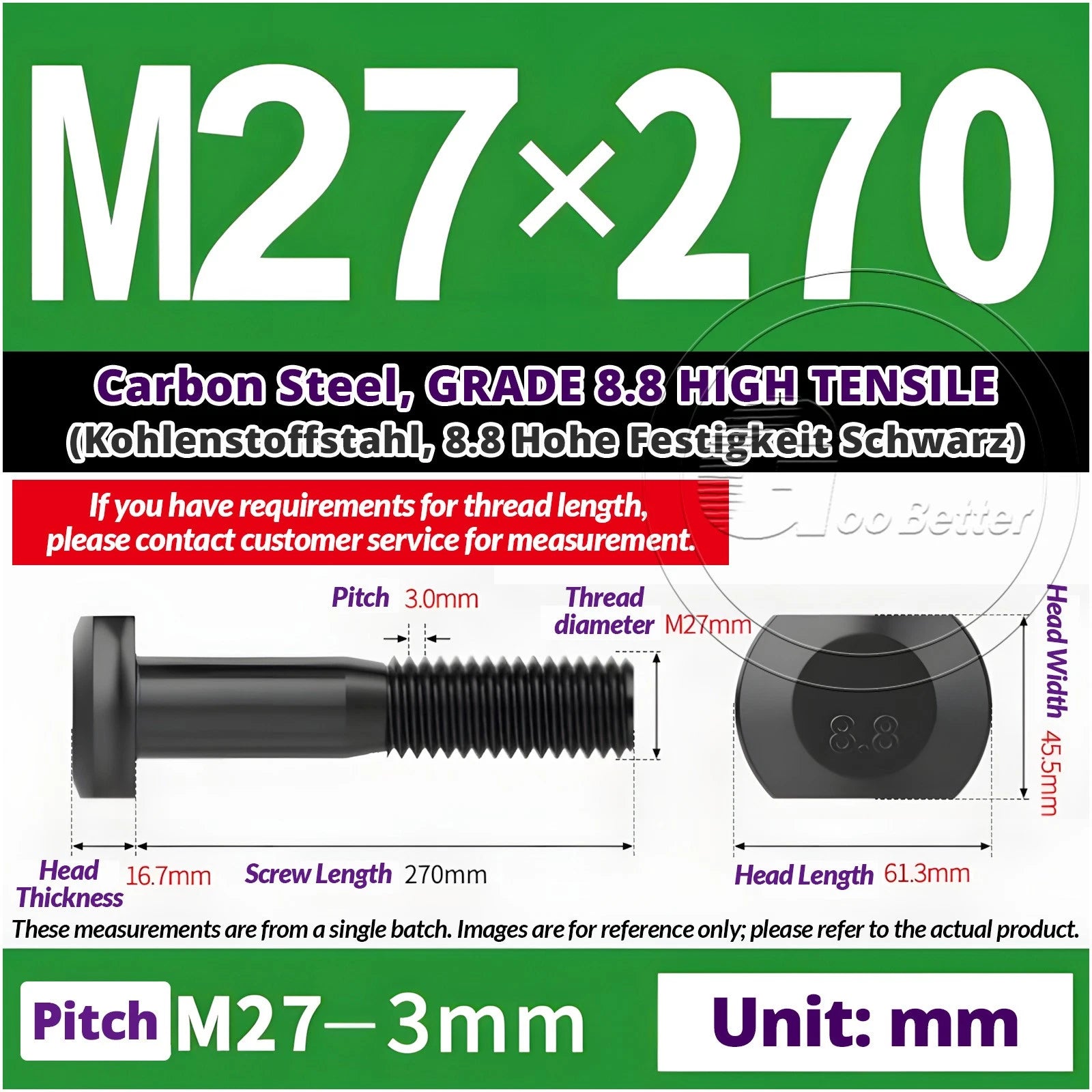 T-Slot Bolts M22 - M42 T Track Bolts 70mm to 500mm Long GRADE 8.8 HIGH TENSILE