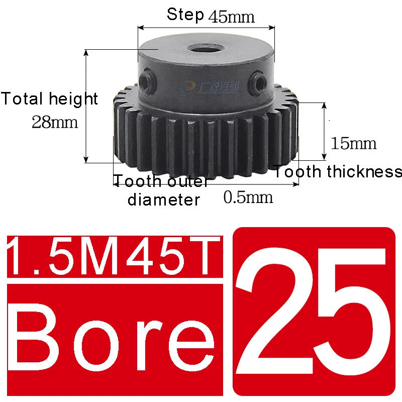 1.5Mod 45# Steel Spur Gears 10-150T Pinion Gear With Step Motor Gear Bore 5-25mm