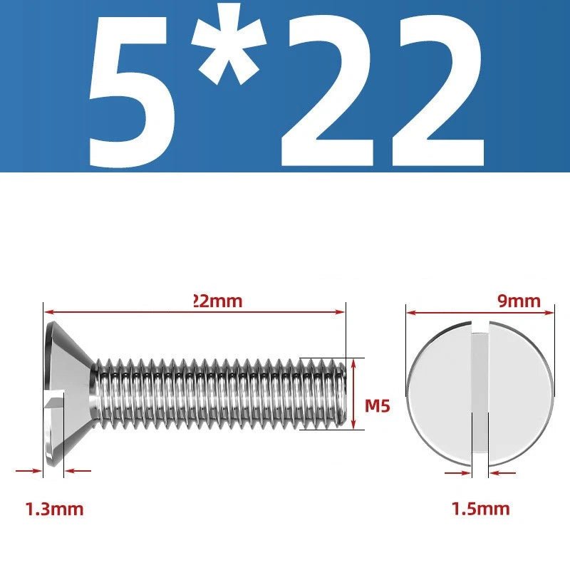 A2 Stainless Steel Slotted Countersunk Machine Screws — M1.6 to M10, Flat Head CSK Bolts - HomeDIYer