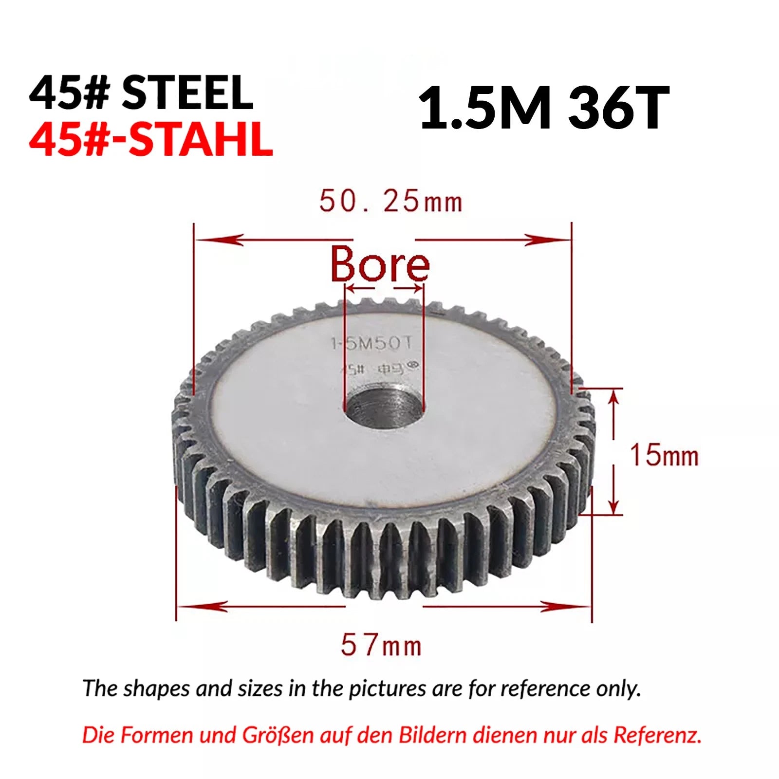 1/1.5/2 Mod 12T-150T Spur Gear 45# Steel Pinion Gear Thickn10-20mm Transmission