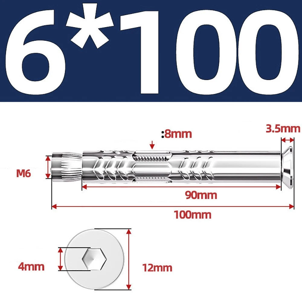M6–M12 Countersunk Hex Socket Expansion Bolts — 304 & 201 Stainless Steel, A-Type & B-Type