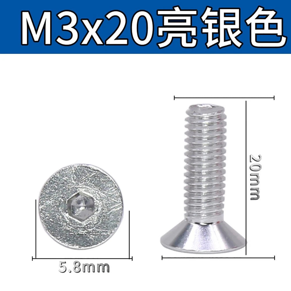 M3 Countersunk Hex Socket Aluminum Anodized Machine Screws — 10 Colors, 5–50 Pcs