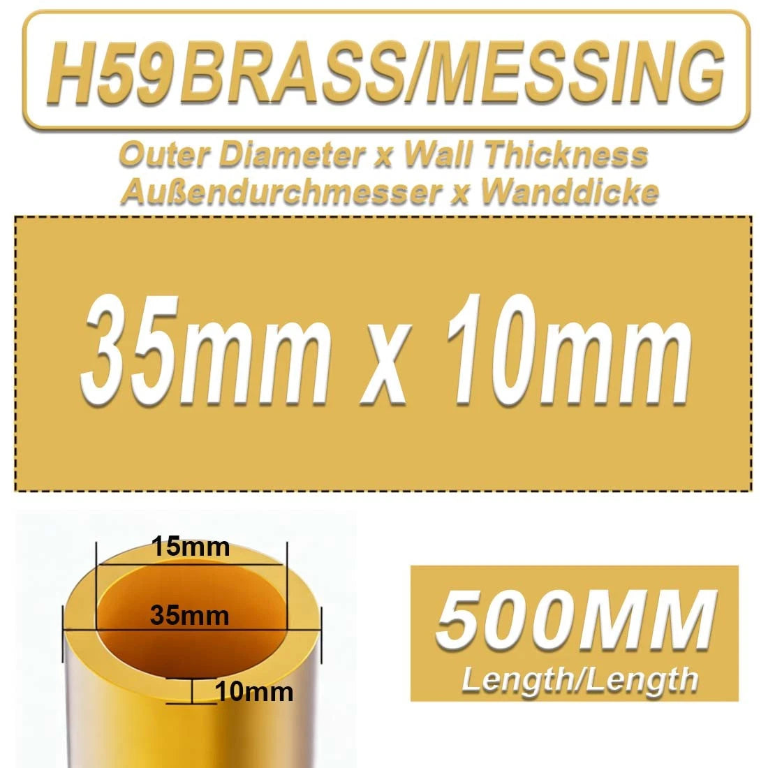 H59 Brass Round Tube 13–40mm OD × 500mm | Hollow Brass Pipe Tubing