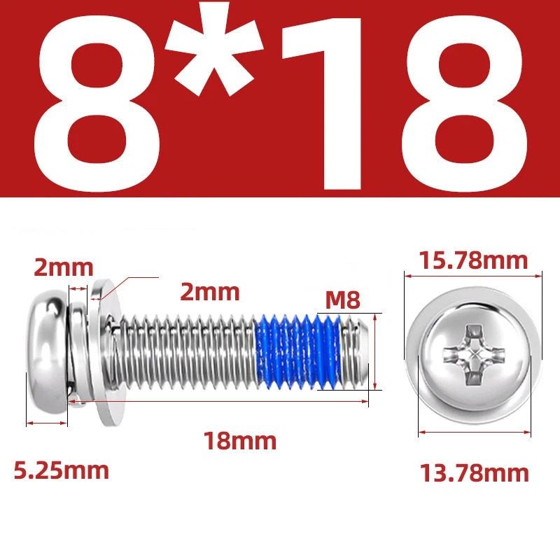 A2 Stainless Steel Phillips Pan Head Machine Screws with Flat & Spring Washers — M2 to M10 - HomeDIYer