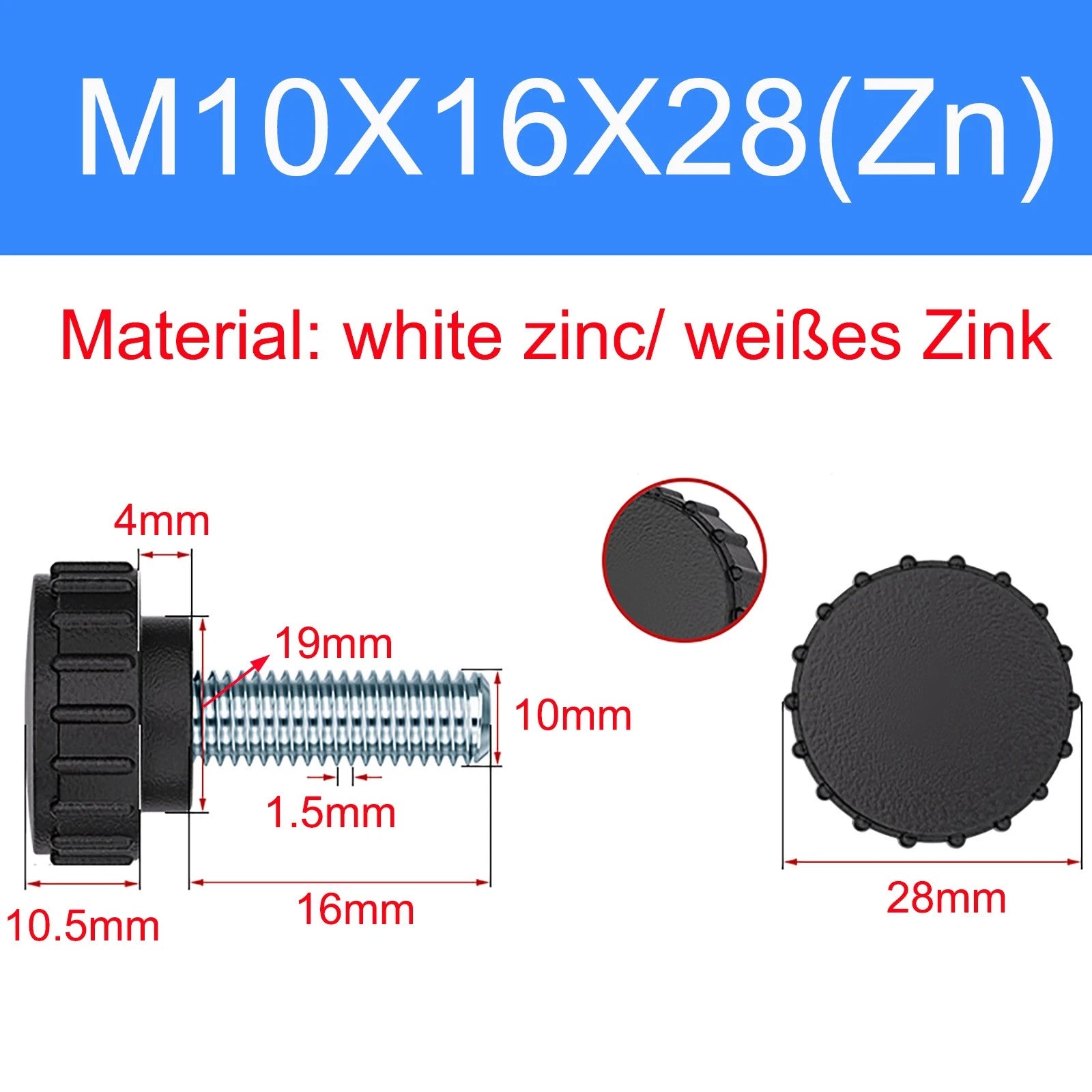 Zinc Thumb Screws with Plastic Handle — Adjustable Swivel Screws M3 to M10