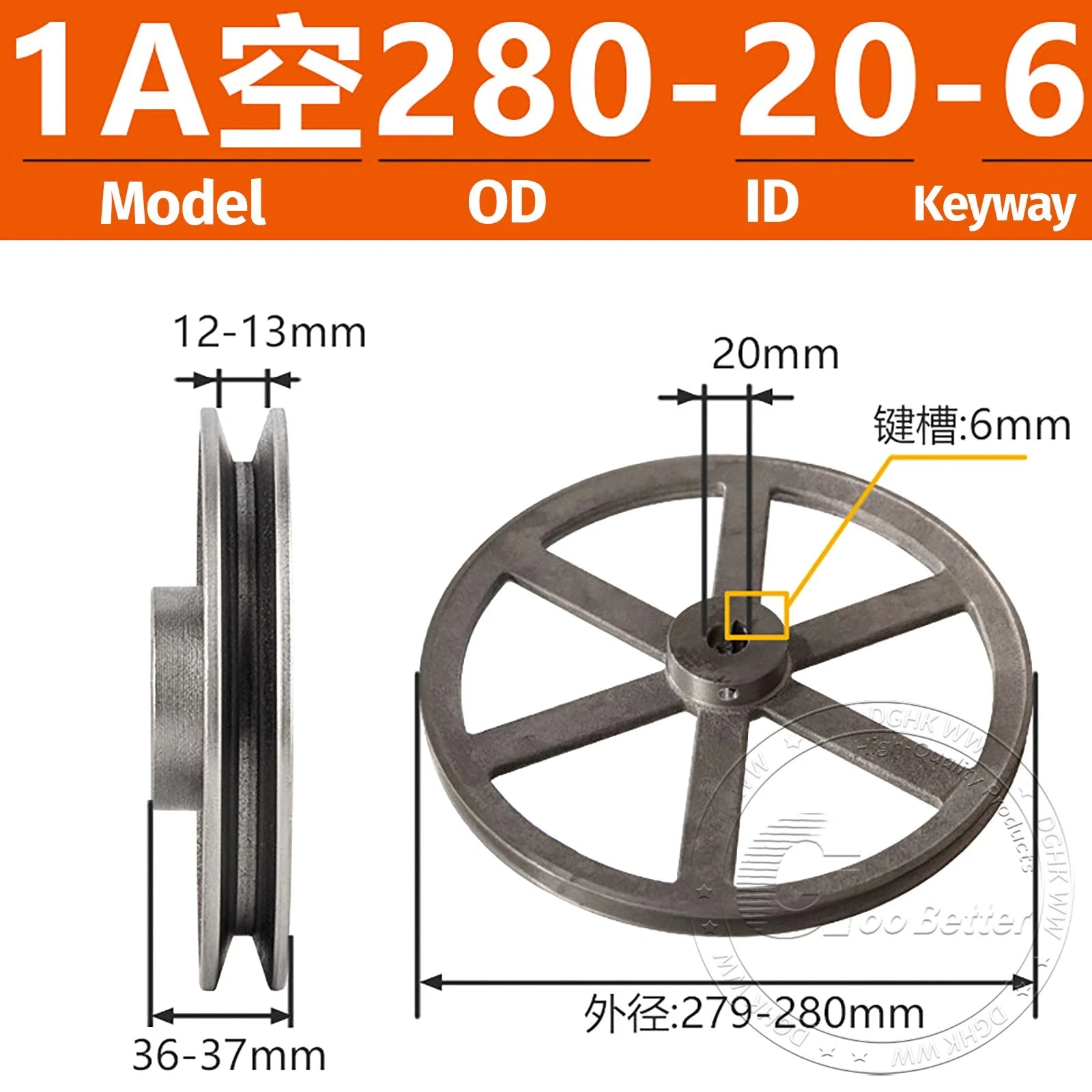 V-Belt Pulley Motor Pulleys Hollow 5-8mm Discs Dia Ø100-300mm For 1A Type Belts