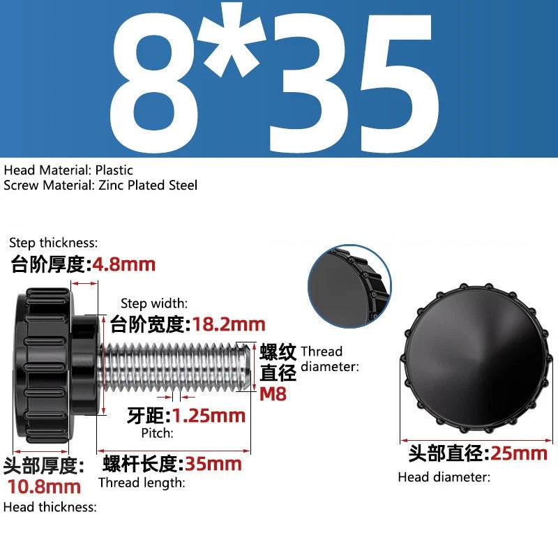 M3-M8 A2/304 Stainless Steel Plastic Knob Thumb Screws Hand Twist DIY Machinery