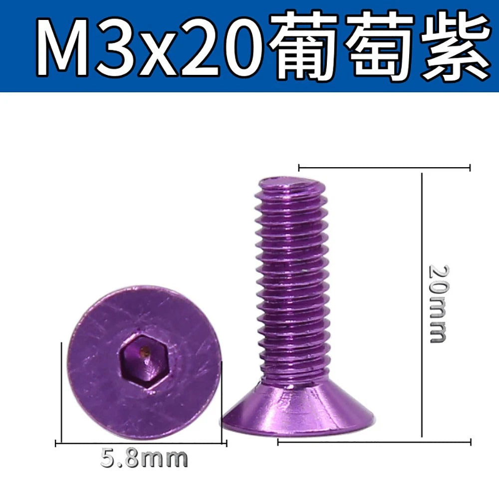 M3 Countersunk Hex Socket Aluminum Anodized Machine Screws — 10 Colors, 5–50 Pcs