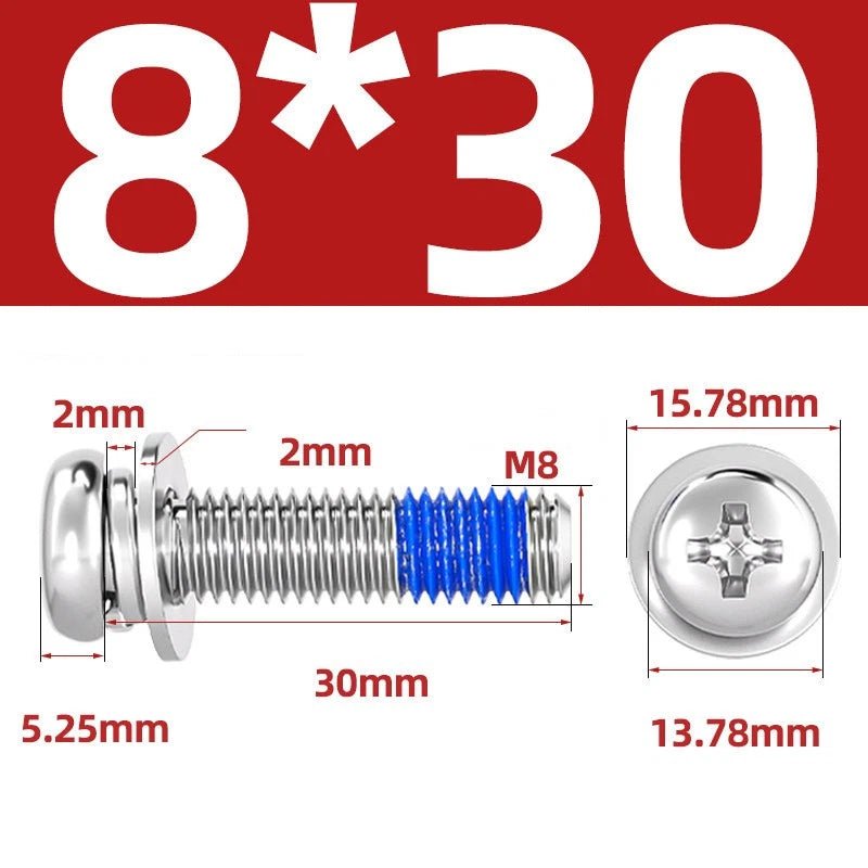 A2 Stainless Steel Phillips Pan Head Machine Screws with Flat & Spring Washers — M2 to M10 - HomeDIYer