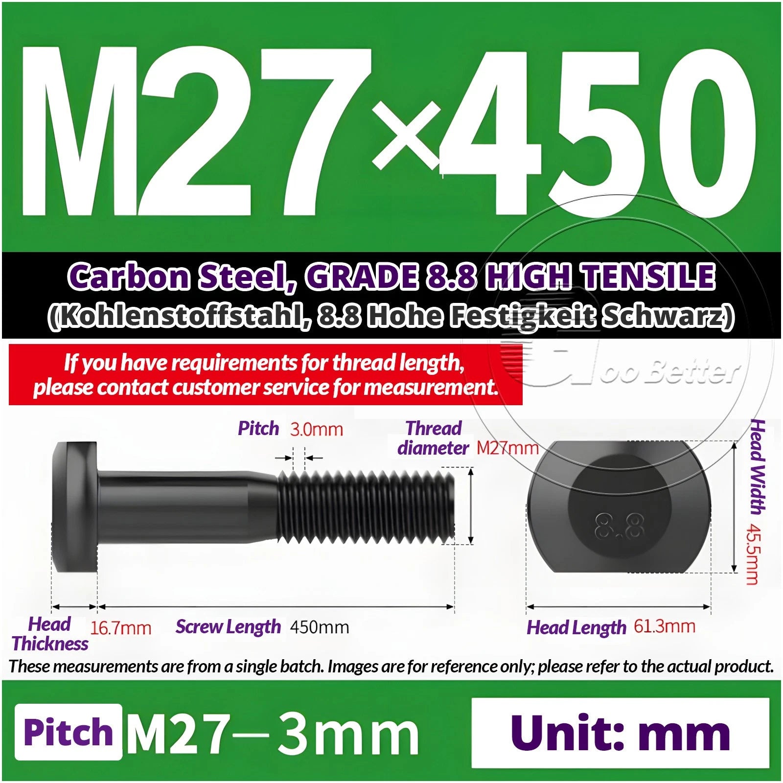 T-Slot Bolts M22 - M42 T Track Bolts 70mm to 500mm Long GRADE 8.8 HIGH TENSILE