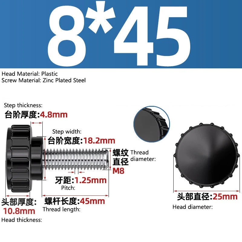 M3-M8 A2/304 Stainless Steel Plastic Knob Thumb Screws Hand Twist DIY Machinery