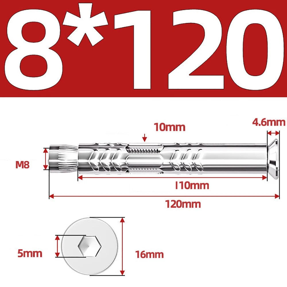 M6–M12 Countersunk Hex Socket Expansion Bolts — 304 & 201 Stainless Steel, A-Type & B-Type