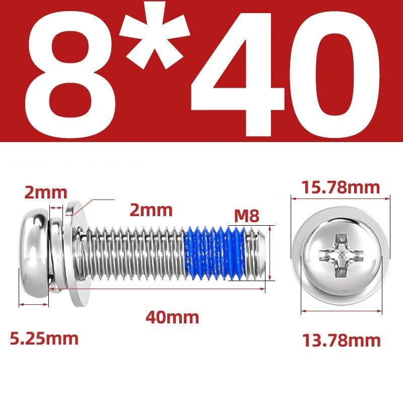 A2 Stainless Steel Phillips Pan Head Machine Screws with Flat & Spring Washers — M2 to M10 - HomeDIYer