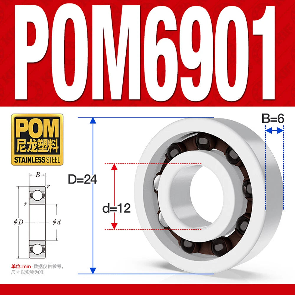 POM Plastic Bearing Glass Ball Miniature Deep Groove Ball Bearings Various Sizes